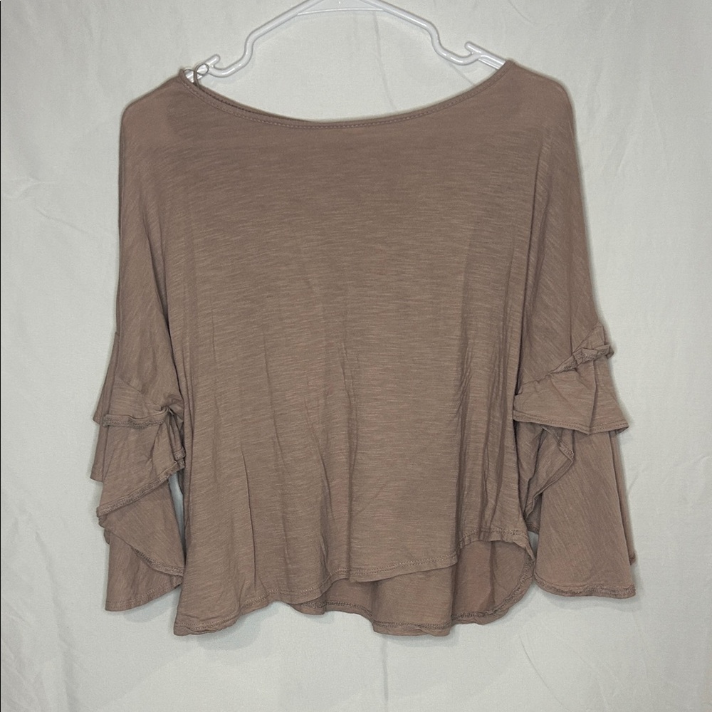 Entro Taupe Ruffle Sleeve Blouse